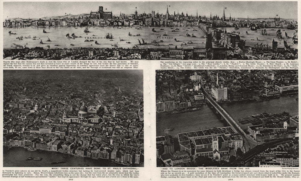 CITY OF LONDON. St Paul's Cathderal. London Bridge. Mddx Bank 300 yrs apart 1926